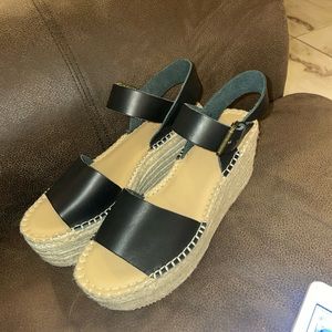 Soludos Platform Sandals Black Leather Upper